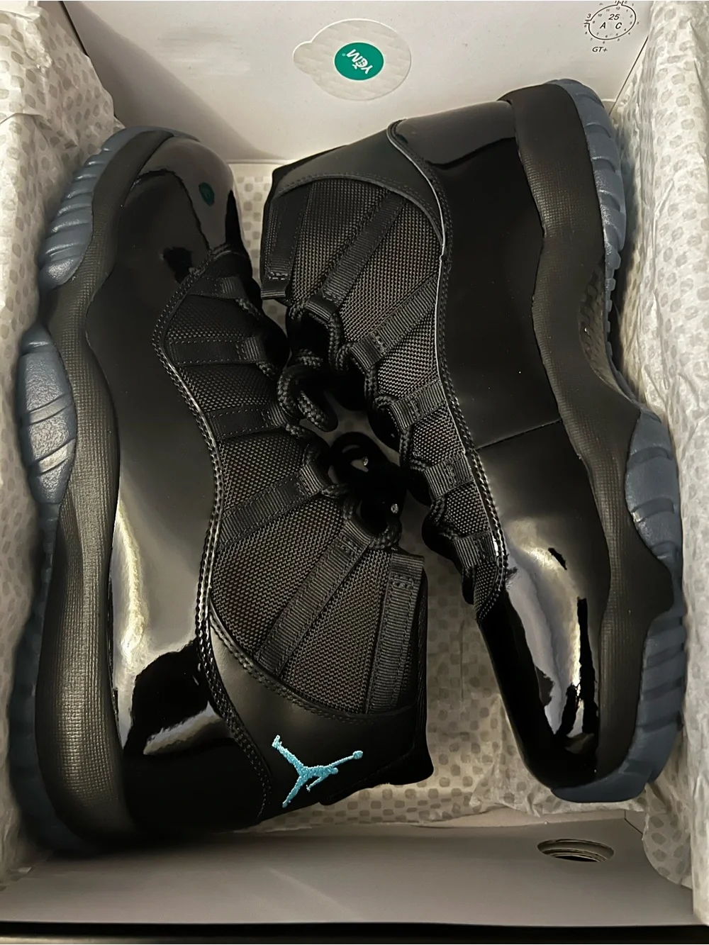 Gamma (2025) Men Retro 11 Jordan Black Patent Leather Sneakers with Teal Jumpman